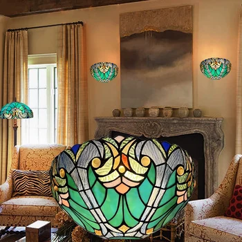 Настенное освещение Tiffany в винтажном стиле 1 Светильник из витражного стекла в викторианском стиле цвета морской волны для гостиной Спальни