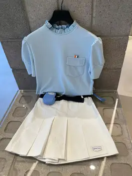 Новая весенне-летняя женская рубашка для гольфа с короткими рукавами, женская одежда для гольфа, кружевной воротник-стойка, милая спортивная повседневная одежда для гольфа, топ