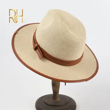 Новая натуральная Панама, Мягкая Соломенная шляпа, Летняя Женская/Мужская Пляжная солнцезащитная кепка с широкими полями, шляпа Fedora с защитой от ультрафиолета