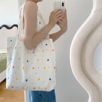 Новая холщовая сумка-тоут в 3D горошек для женщин, женская повседневная сумка через плечо, хлопковая сумка, большая вместительная эко-сумка для покупок, модная дизайнерская одежда