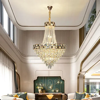 Новая хрустальная люстра Европейская вилла лестница декоративная лампа лестница в холл хрустальная лампа для гостиной