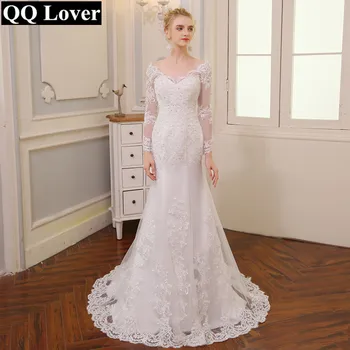 Новое свадебное платье-русалка с V-образным вырезом и открытой спиной 2022, свадебное платье Vestido De Noiva с аппликацией и длинными рукавами