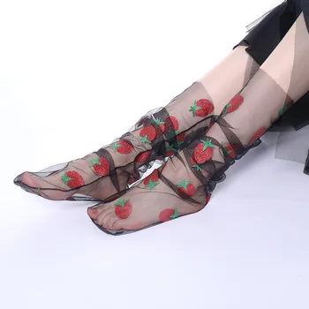 Новые летние тонкие женские носки из прозрачного дышащего кружевного стекла, модные тюлевые носки с вышивкой, чулки с защитой от крючков