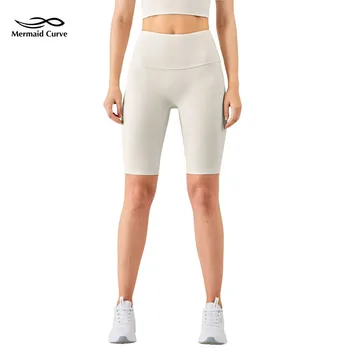Новые шорты для йоги из ниток, женские шорты с высокой талией, без Т-образной линии, пятиточечные шорты для фитнеса, быстросохнущие велосипедные шорты для бега на открытом воздухе
