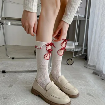 Носки с двойным бантом, короткие носки для девочек Lolita, длинные носки с бантом для девочек JK, длинные носки Fresh Style для девочек с бантом