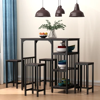 Обеденный стол высотой с столешницу из 5 предметов с 3-х ярусной полкой для кухни и столовой, эспрессо в индустриальном стиле