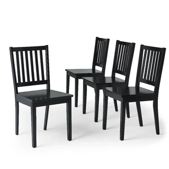 Обеденный стул, набор из 4 черных стульев для столовой, Современный классический стиль, стулья из прорезиненного дерева