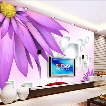 обои на заказ beibehang фиолетовые цветы 3D стереофонический ТВ фон обои для домашнего декора papel de parede infantil