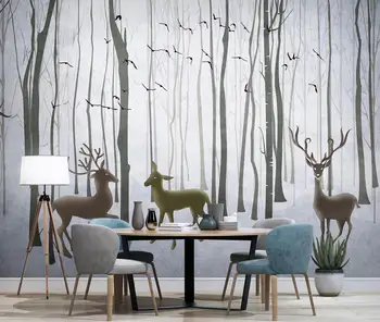 Обои на заказ, скандинавский лесной лось, абстрактные леса, ТВ-фон, настенное украшение, картина, украшение дома, лес, 3D обои