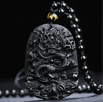 Ожерелье с подвеской в виде дракона из натурального обсидиана для мужчин и женщин ожерелье с украшениями из хрустального обсидиана для мужчин и женщин Изысканные ювелирные изделия