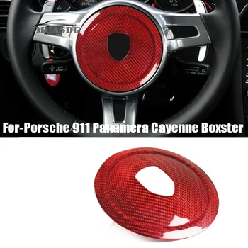 Отделка крышки рулевого колеса из углеродного волокна, Круг с логотипом рулевого колеса для Porsche 911 Panamera Cayenne Boxster