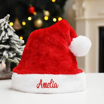 Персонализированная красно-зеленая Розовая Рождественская шляпа Санта-Клауса с вышитым пользовательским именем Шляпа Санта-Клауса Праздничная шляпа На заказ Рождественская новогодняя шляпа