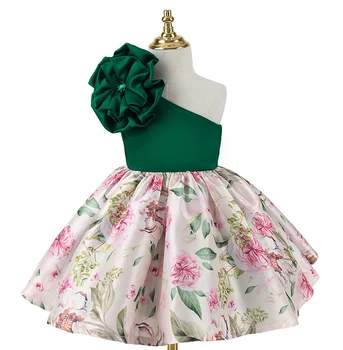 Платье для маленьких девочек с цветами на одно плечо, летнее платье для выпускного вечера, платье маленькой принцессы, подарок на день рождения, модная детская одежда от 1 до 6 лет