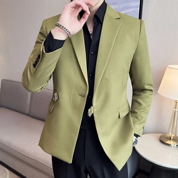 Повседневный костюм, куртки, Блейзер для мужчин, Свадебная зеленая Приталенная верхняя одежда, однобортные блейзеры большого размера, элегантные роскошные пальто в корейском стиле