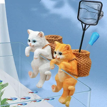 Подвесной кот в аквариуме с корзиной для хранения инструментов, аксессуаров для аквариума, украшений для аквариума, Милых кошачьих статуэток, домашнего декора