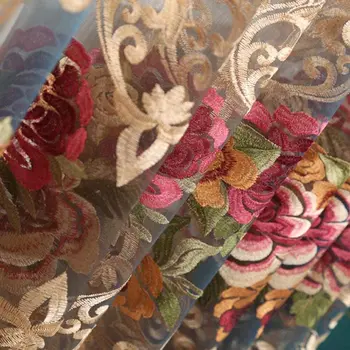 Прозрачные шторы с цветочной вышивкой для гостиной, Прозрачная панель, вуаль Королевского синего цвета, Элегантные Свадебные шторы