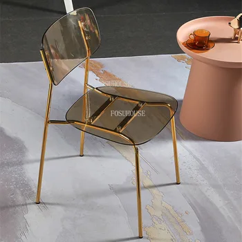 Прозрачный обеденный стул для кухни класса люкс Ins Пластиковое кресло для переговоров Акриловая спинка Фотостула Хрустальное кресло для макияжа Ins