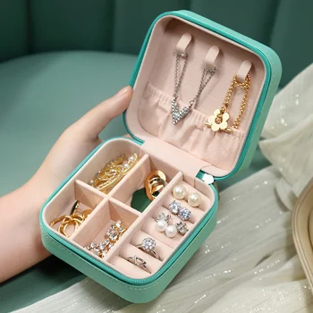 Простая и портативная шкатулка для драгоценностей Корейское кольцо, серьги, коробка для хранения, клапан на молнии, удобная для переноски, маленькая шкатулка для драгоценностей
