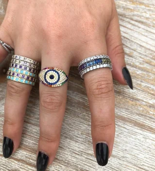 радужное разноцветное кольцо с фианитами, турецкое кольцо от сглаза для женщин, Богемия, бохо, модные женские украшения, размер 5, 6, 7, 8 колец