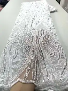 Роскошная африканская кружевная ткань 2023, высококачественный кружевной материал, Нигерийская Французская кружевная ткань с белыми блестками, вечернее платье YYZ78