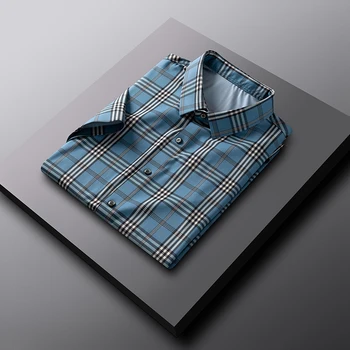 Роскошная Мужская рубашка из ледяного шелка, лето 2023, Новая Бесследная Корейская деловая Повседневная Универсальная Удобная рубашка в полоску