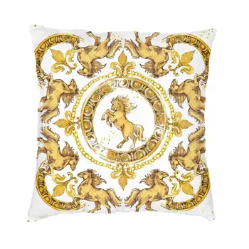 Роскошные Золотые лошади, Европейский цветочный чехол для подушки, наволочка для дивана, стула в гостиной, наволочка для домашнего декора