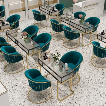 Роскошные Стеклянные маникюрные столы, профессиональный стол для современного салона красоты, мебель для Скандинавского салона, Маникюрный стол и стулья для двойного хранения