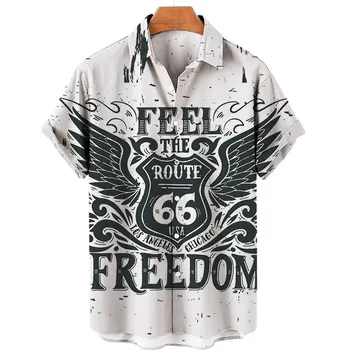 Рубашка Route 66, Гавайская рубашка, новая мужская рубашка большого размера с коротким рукавом, пляжная повседневная рубашка, мужская винтажная рубашка