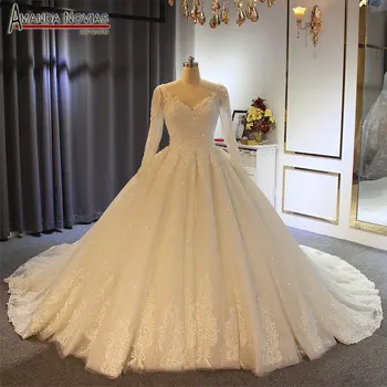 свадебное платье gelinlik с длинными рукавами и украшенное кристаллами свадебное платье настоящая работа