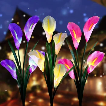 Светодиодные фонари для газона, Садовые Декоративные Многоцветные лампы, меняющие цвет, Калла, Цветок Лилии, Солнечные Водонепроницаемые наружные светодиодные фонари