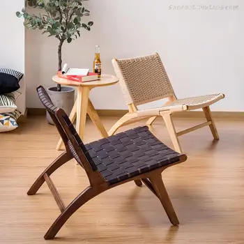Седло-Стул Nordic Solid Wood Single Leisure Chair Балконный Плетеный Стул Уличный Диван-Стул Весь Корпус Отполирован