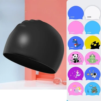Силиконовая эластичная Детская шапочка для плавания Для мальчиков и девочек, Однотонная шапочка для плавания, Водонепроницаемая Мультяшная шапочка для плавания, Оборудование для бассейна