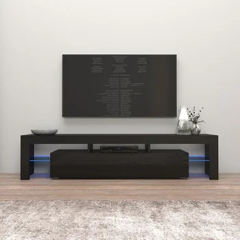 Современная 79-дюймовая подставка для телевизора Milano 200 с 16 цветными светодиодами - черный, белый
