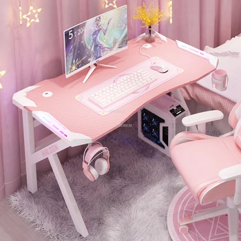 Современные минималистичные компьютерные столы Мебель для домашнего офиса Светлый роскошный стол Розовый игровой стол и стул с подсветкой для спальни