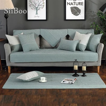 Современный стеганый хлопчатобумажный чехол для дивана в сине-зеленую кофейную полоску, для гостиной, чехлы для мебели для дивана, кресла-канапе, SP5077