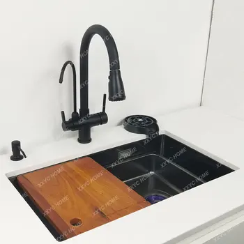 Стальная матово-черная кухонная раковина над креплением или под креплением с разделочной доской, мойка для чашек, утолщенные раковины