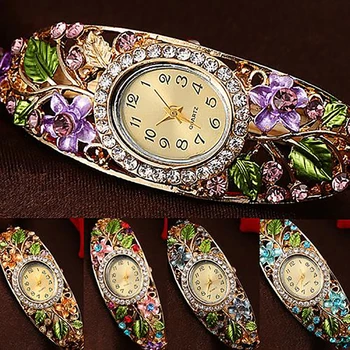 Старинные женские часы Lady Clock Браслет с цветочным узором из хрусталя, Аналоговые кварцевые часы с ажурным бриллиантом Reloj Mujer