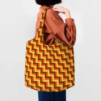 Сумка для покупок с милым принтом в виде зигзага, холщовая сумка для покупок через плечо, Абстрактные геометрические сумки, сумки и подарки