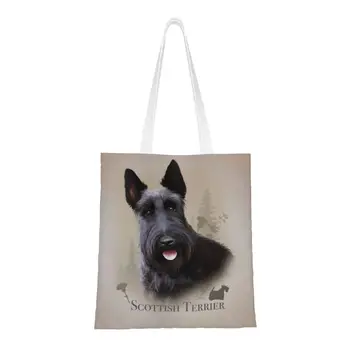 Сумка-тоут для покупок Kawaii Scottish Terrier Scottie Dog, многоразовая холщовая сумка для покупок через плечо