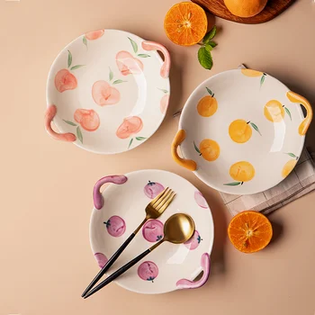 Тарелка для фруктов с двойной ручкой Японские Керамические Обеденные тарелки Симпатичная форма для выпечки Красивая Микроволновая печь Специальная Форма для выпечки
