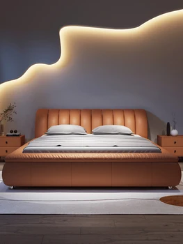 Тканевая кровать в итальянском стиле, современные и простые двуспальные татами, спальня от пола до потолка, светлая роскошная мягкая кровать
