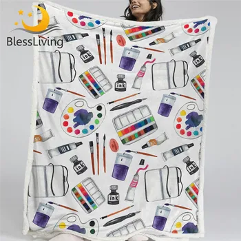 Товары для рукоделия BlessLiving, Льняное одеяло, Акварельное одеяло, Палитра красок, покрывало, кисти, чернила, Плюшевое одеяло 150x200 см
