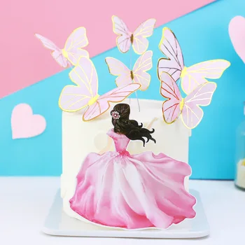 Топпер для торта Ins Butterfly Happy Birthday Розово-золотой Свадебный топпер для кексов для девочек, украшения торта для вечеринки по случаю Дня рождения, душа ребенка