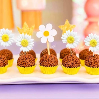 Топпер для торта с ромашкой из смолы, воздушные шары из фольги, баннер для украшения торта на день рождения девушки, поставка свадебного торта