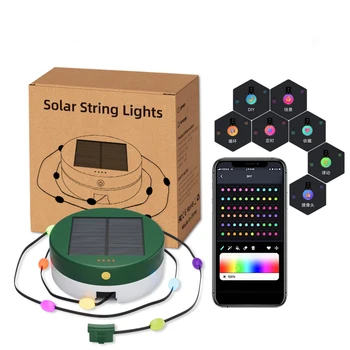 Умный компактный солнечный гирляндный светильник для кемпинга с управлением через приложение Bluetooth RGB LED Выдвижные фонари для палатки своими руками для наружного декора