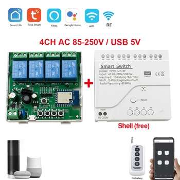 Умный Модуль Tuya USB 5V 7-32V 85-250V 4-Канальный Самоблокирующийся WIFI Беспроводной Домашний Переключатель Голосового Управления с Alexa