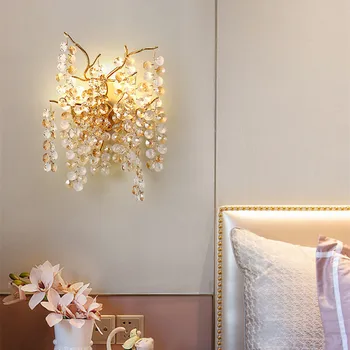 Уникальный светодиодный настенный светильник Branch G9 Lustre K9 Crystal Wall Scones, Настенный светильник с золотым алюминиевым блеском, светильник для внутреннего освещения в стиле ар-деко