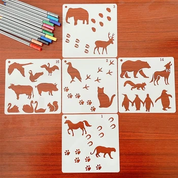 Упаковка из 16 портативных реалистичных шаблонов для рисования диких животных, Многоразовый набор трафаретов для граффити 