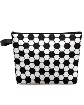 Футбольная черно-белая геометрическая дорожная косметичка большой емкости, Переносная сумка для хранения косметики, женский водонепроницаемый пенал