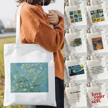 Хозяйственная сумка Van Gogh Художественная картина маслом Графическая холщовая сумка через плечо Милая женская сумка для покупок в стиле харадзюку Улззанг Гранж